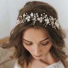 Unsutuo Flower Bride Wedding Headbands Crystal Bridal Headpiececs Leaves Gold