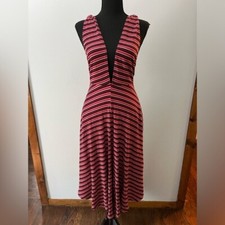 REFORMATION Thyme Dress in Sunset Stripe Sleeveless V Neck Red Pink Women Size S