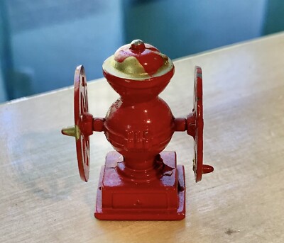 NICE MINIATURE RED METAL COFFEE GRINDER & PAPER DISPENSER (New In Pkg) 1/12