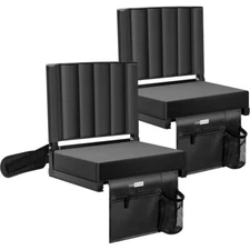 Set of 2 Portable Stadium Seat Bleacher Chair Padded & Cup Holder Shoulder Strap