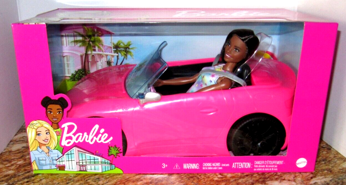 Barbie Doll & Convertible Car Brunette Figure Pink Vehicle Mattel