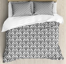 Image of Damask Duvet Cover Set Ornate Style Foliage