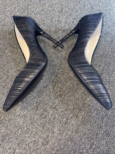 Ivanka Trump Kayden Leather Pump Heels Size 10 M Black & Gold Striped Shoes - 第 9/12 張圖片