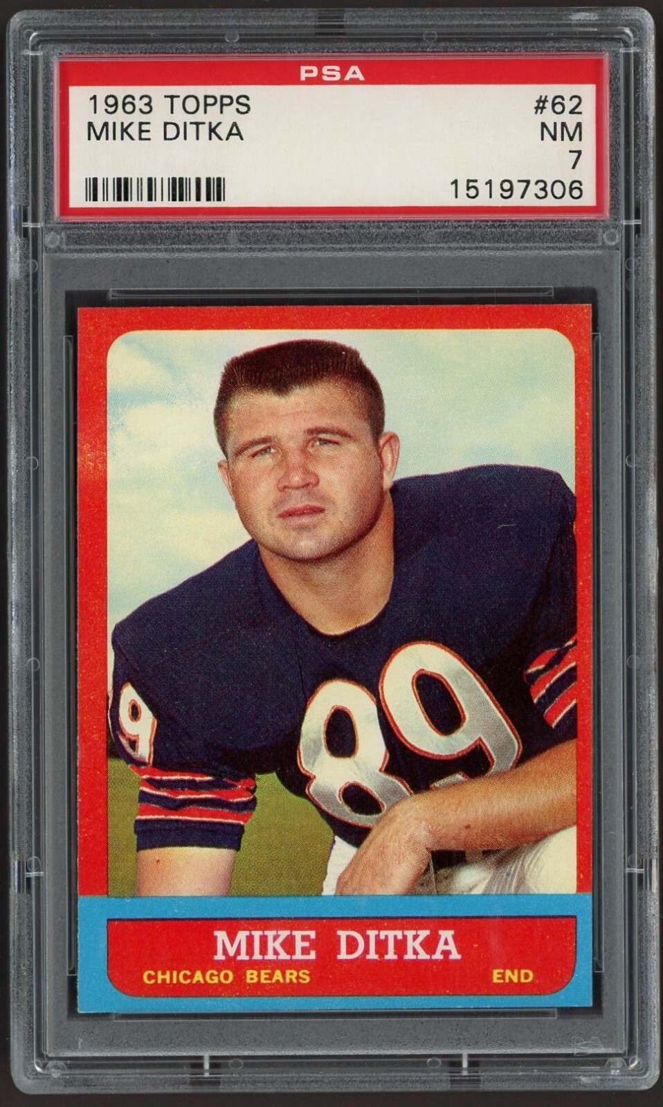 1963 Topps Mike Ditka #62, Chicago Bears, HOF, PSA 7 - NM
