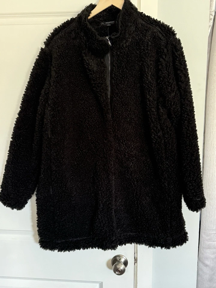 Casaco de carro Banana Republic Sherpa preto falso tosquiado shearling difuso macio GG