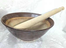 Larrge Suribachi Mortar Bowl With Wooden Pestle Japan 11 Inches