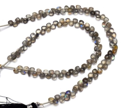 Natural Flashing Blue Fire Labradorite Gem 5MM Heart Shape Briolette Beads 7" - Picture 1 of 5