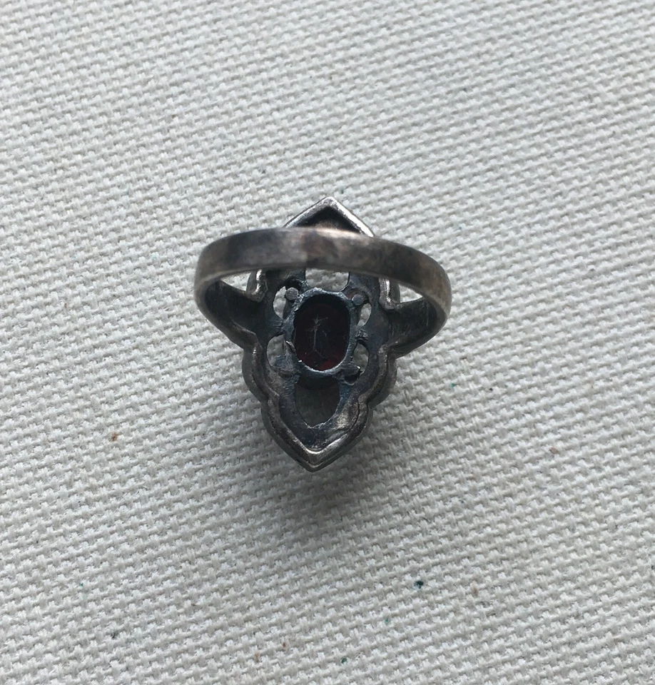 Anillo de cóctel gótico de marcasita solitario esterlina steampunk retro marquesa 5,5  Foto 4 de 4