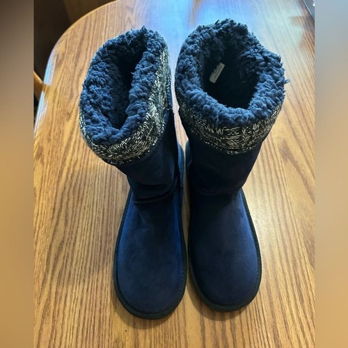 Navy Blue Muk Luks Short Winter Fall Fur Boots Knit Buttoned Women’s Size 9 - Picture 6 of 6