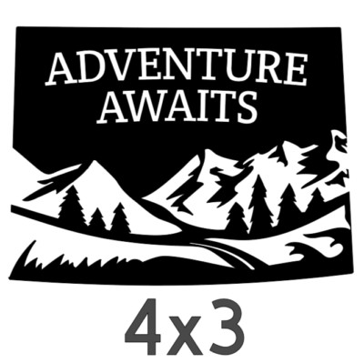 Adventure Awaits (Mountain Square) Black Temporary Vinyl Sticker 4''x3''