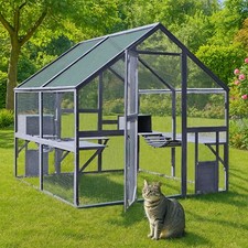 Wiltec Enclos extérieur Chats 140 x 187 x 187cm Catio Bois Abri Jardin Parc Cage