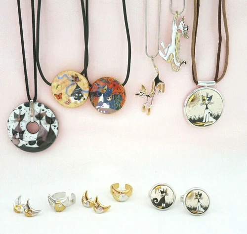 Goebel necklace ring earrings jewelry cat Rosina Wachtmeister Papavera Giorni