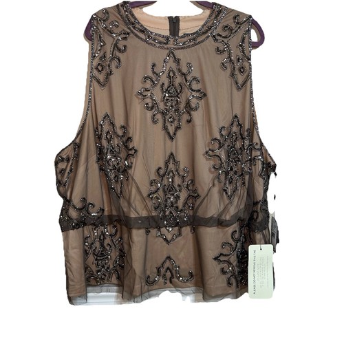 Adrianna Papell Womens Brown Nude Tan Beaded Halter Shirt Tank Blouse Top 30W - Picture 4 of 18