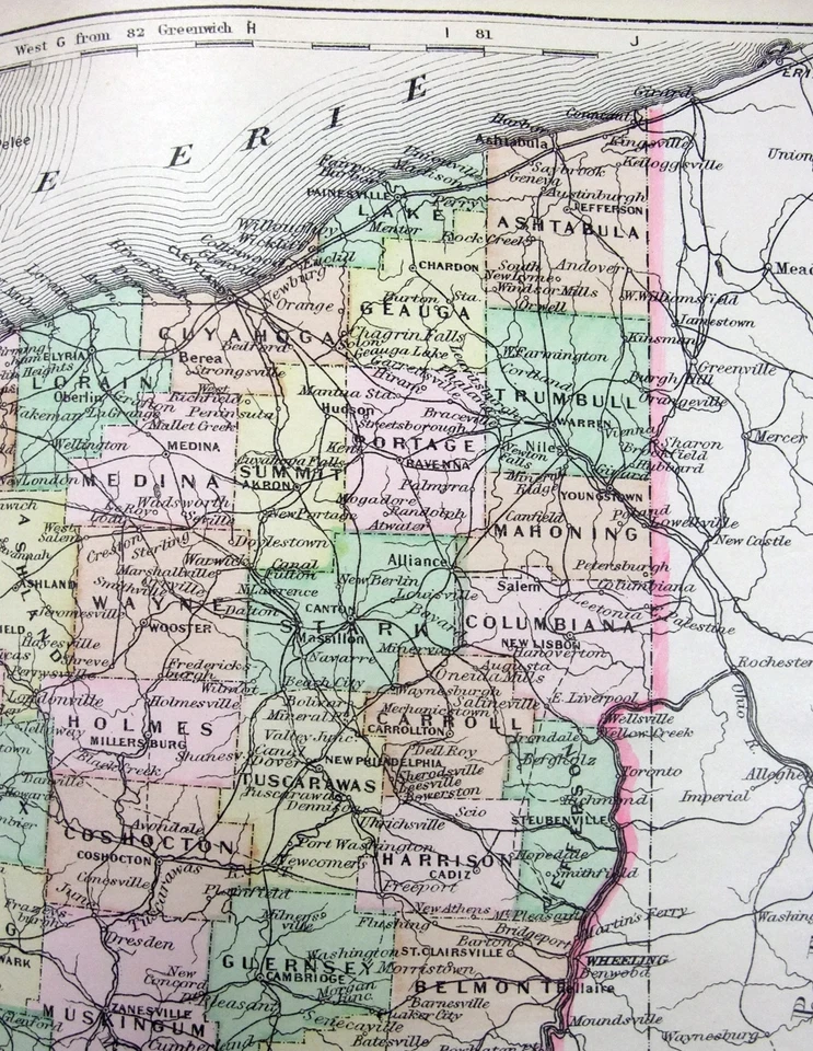 Ohio - Mapa original de placa de cobre de 1895 de A. J. Johnson. Raro... Antiguo Foto 2 de 3
