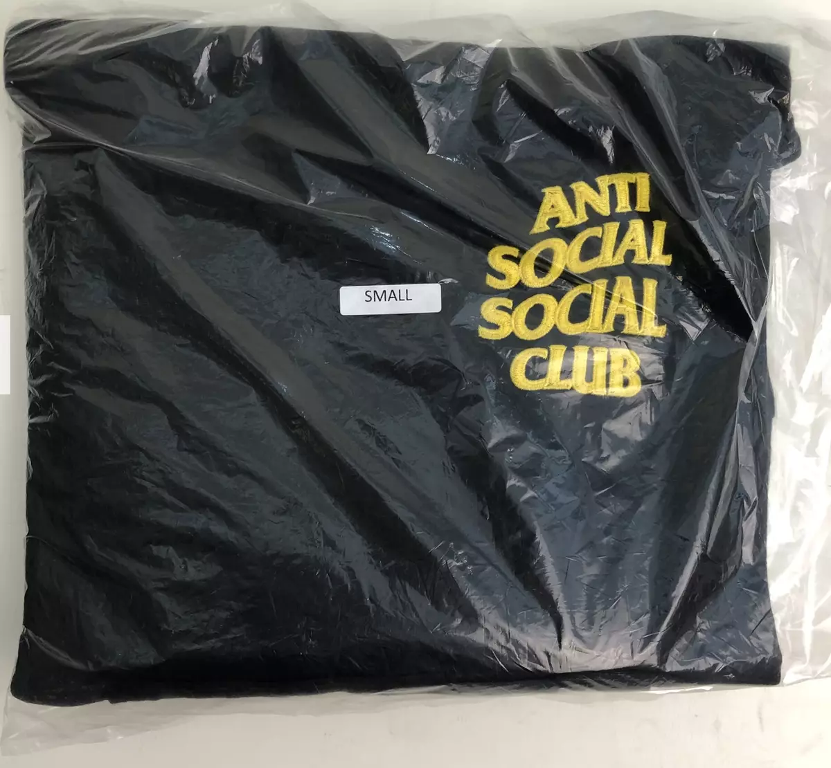 BNWT Anti Social Social Club ASSC yellow embroidery logo black hoodie