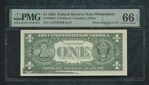 1963 FRN Philadelphia $1 dollar Fr# 1900-C PMG 66 EPQ "Offset Printing Error "