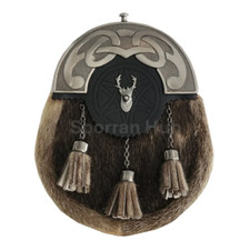 Scottish Handmade Black Real Leather Celtic Cantle Sporran For Kilt