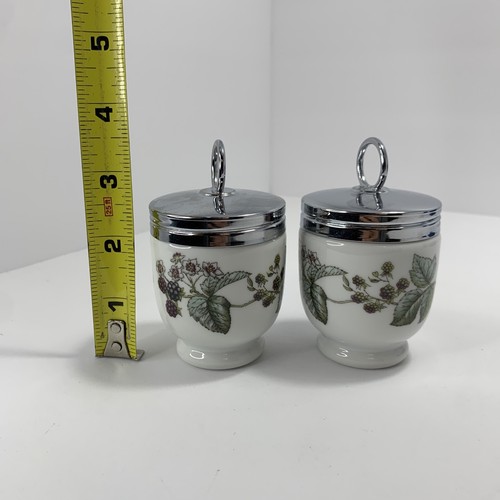 Royal Worcester "LAVINIA" Porcelain Egg Coddler Set 2 Single Berries Flowers Box - Picture 9 of 12