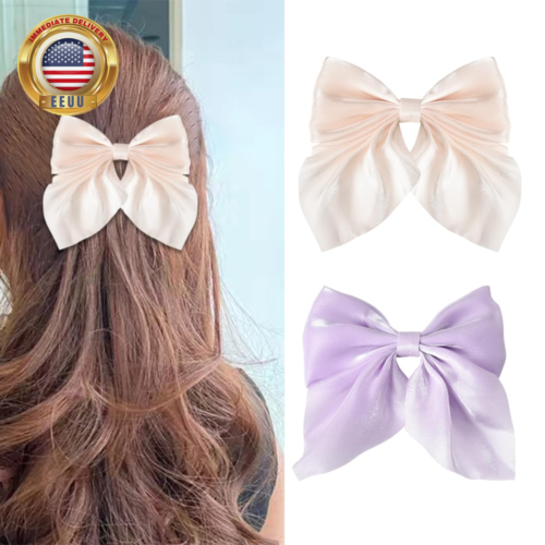 Large Satin Hair Bow Clips by Womens - Silky Decorative Hair Barrettes for Girls