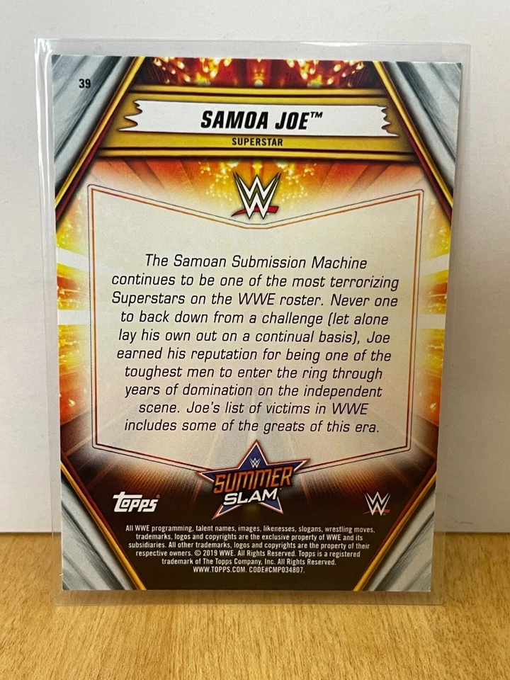 2019 Topps WWE Summerslam Wrestling Base #39 Samoa Joe - Image 2 of 2
