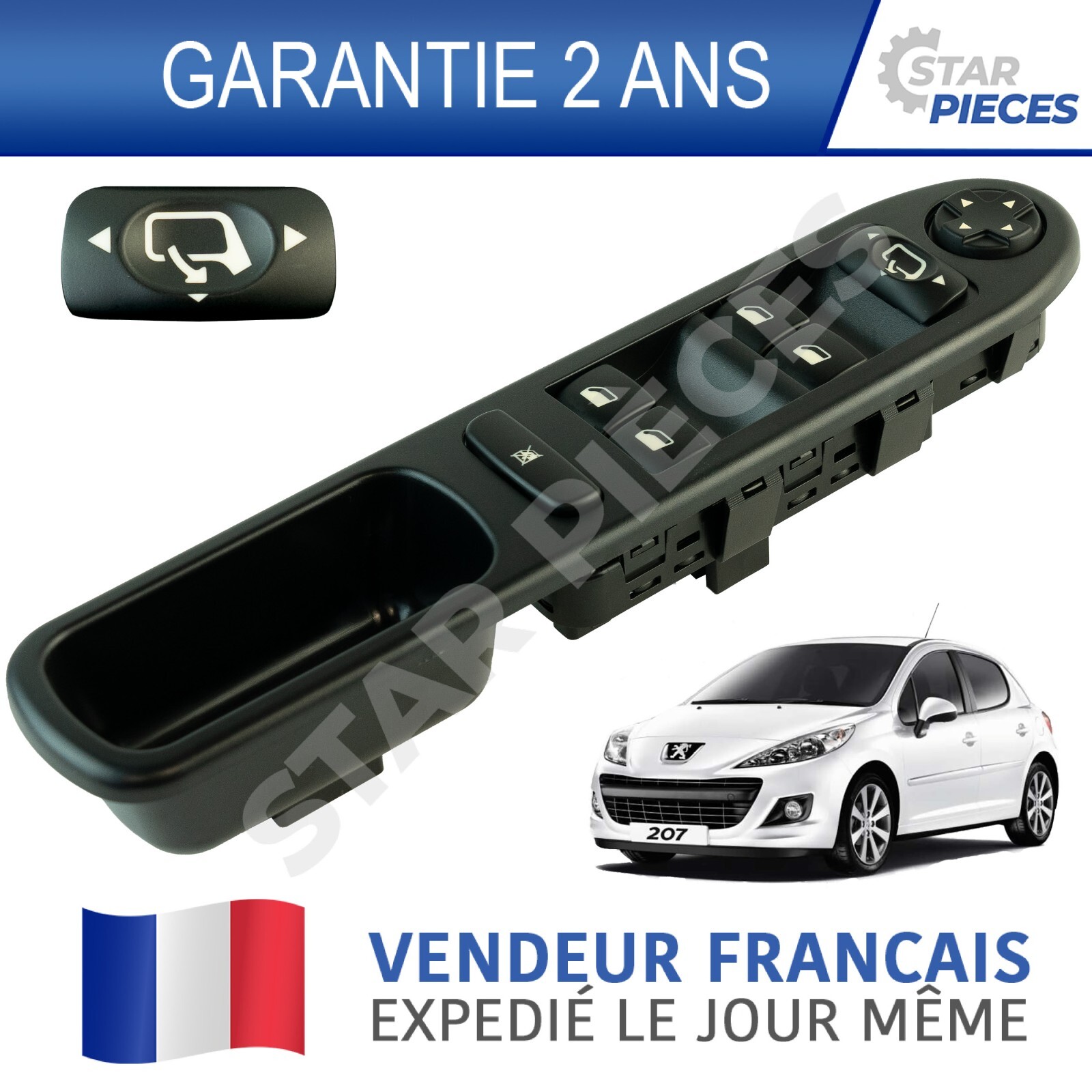 Commande lève-vitre avant gauche bloquée sur Peugeot 207 ? Rplacez le commutateur 6490EH défectueux