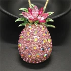 Fashion Lady  Pink Bling Fruit Pineapple Crystal Pendant Women Necklace