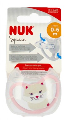 4008600440185 NUK Smoczek uspokajający silikonowy 0-6m Space Kot 10730331 NUK