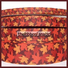 3yds Autumn Fall Leaves Brown Orange Gold 3/8" 5/8" 7/8" 1.5"  Grosgrain Ribbon