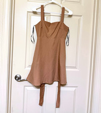 Forever 21 Brown Solid Sweetheart Strappy Sleeveless Mini Dress XS Bow Tie