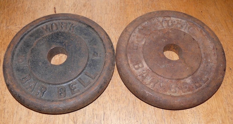 2 vintage York Barbell standard 1 inch 5lbs 5 lbs each weight plates