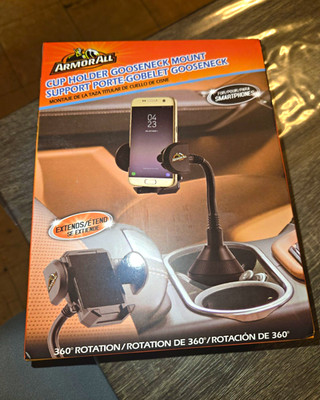 Armor All Cup Holder Gooseneck Car Mount for Smartphone, Adjustable 360 Rotation