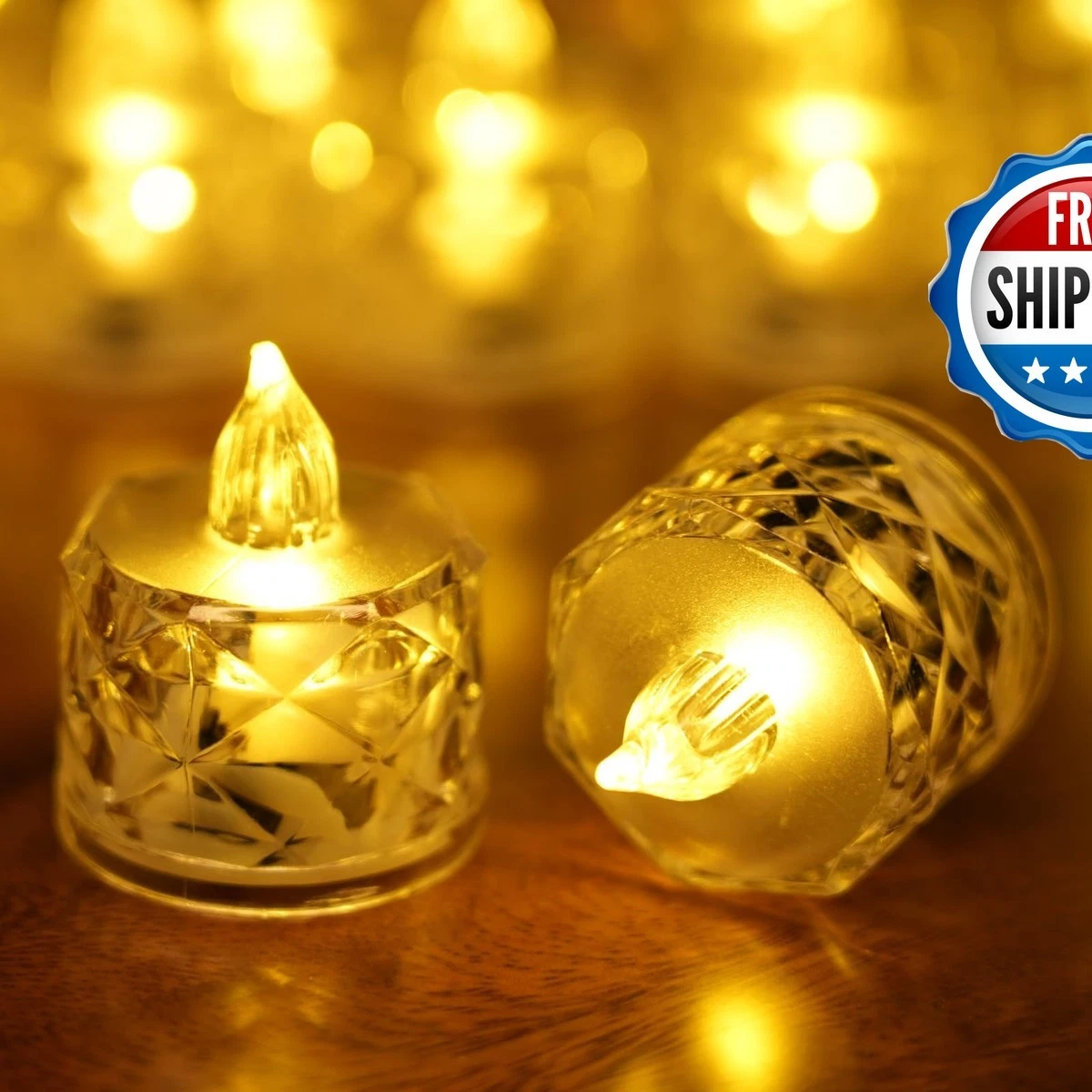 SupBri 12 Pack Crystal LED Tea Light Candles, Battery Operated, Flameless image 1
