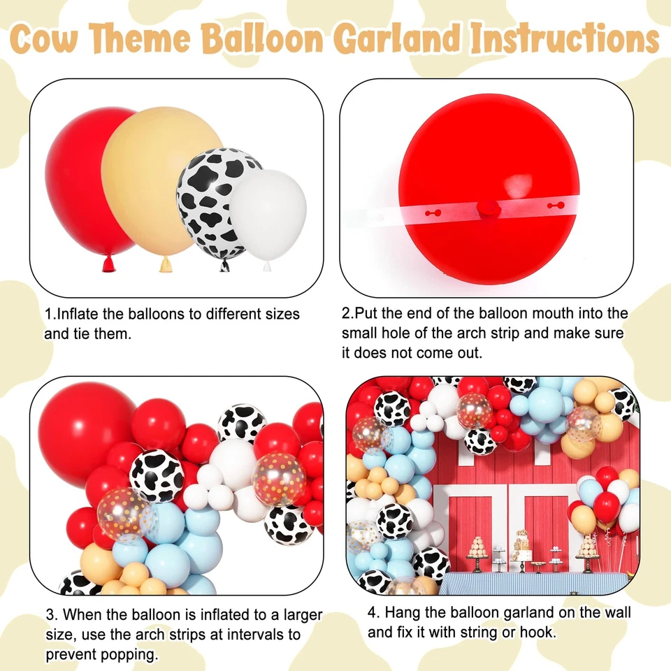 Kit de 170 piezas de guirnalda de arco de globos occidentales vaqueros, globo estampado de vaca rojo y azul... Foto 3 de 4