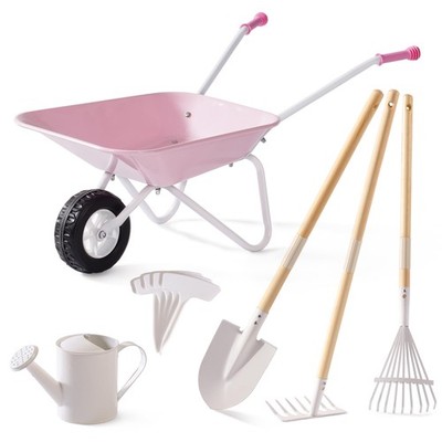 ROBUD Kinderschubkarre mit Gartengeräten Set, Metallschubkarre mit langen