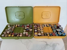 Vintage Wil-Hold Wilson USA Green Yellow Sewing Storage Boxes With Thread