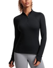 Womens Half Zip Long Sleeve Pullover Shirts Slim Fit Workout Yoga Athletic To...