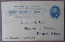 1890s Chapin & Co Grain Millfeed Boston MA Ulysses S Grant Mailing Postal Card 