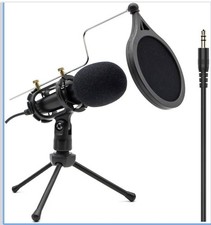 Black Condenser Microphone Plug and Play 3.5mm for PC Laptop Desktop MAC