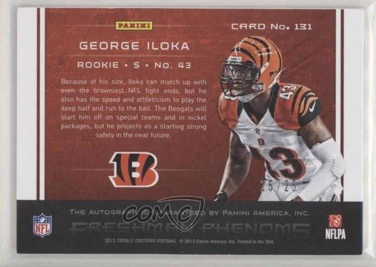 2012 Totally Certified Platinum Gold /25 George Iloka #131 Rookie RC - Image 2 of 2
