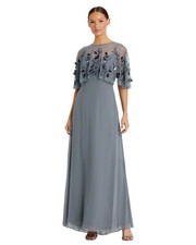 NWT 498 Mac Duggal Gray Size 10 Sleeveless Chiffon Gown With Embellished Cape