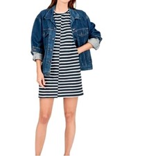 Everlane L The Beach Tee Dress $98 Striped Short Sleeve 100% Cotton Navy Blue
