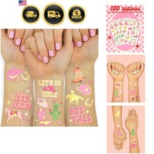 100 Cowgirl Gold Foil Temporary Tattoos Birthday Party Decorations, Giddy U...