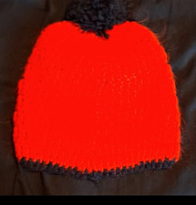 Red/Black Solid Knit Acrylic Beanie Hat w/ Po...