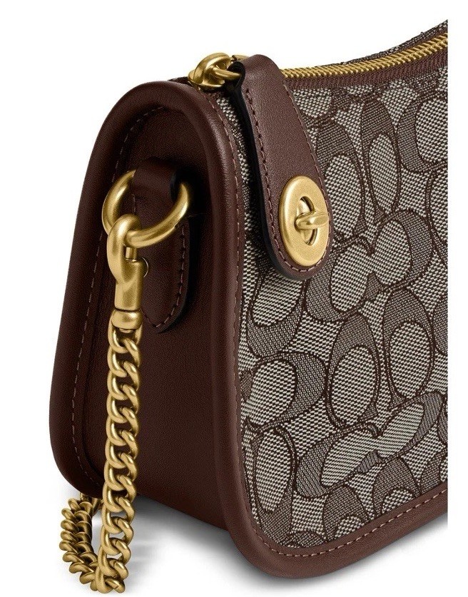 ❤️ Coach Swinger CAM48 Brass/Oak Maple Bag In Signature Jacquard