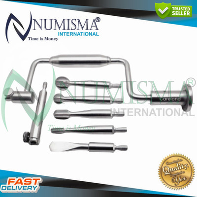 Hudson Brace Hand Drill Set with Box Surgical Orthopedic Instruments 7 Pcs