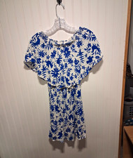 Show Me Your MuMu Blue/White Floral Smocked Short Sleeve Mini Dress XS