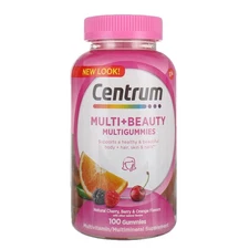 3 Pack Centrum Multi+Beauty Gummies, Natural Cherry, Berry & Orange, 100 Ct