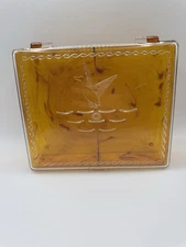 Vintage 1950s Hommer Mfg Co AMBER SWIRL Marbled Hard Plastic Hanky / Sewing Box