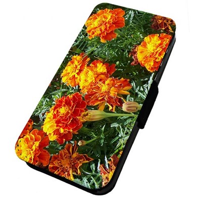 Bedruckte Flip Handyhülle iPhone, Samsung & Huawei Garten Blumen Ringelblumen