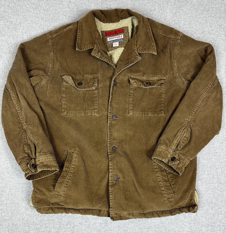 Abrigo Chaqueta Para Hombres Grande Marrón Pana Sherpa Forrado Tareas Antiguo Azul Marino Pintores Campo Foto 2 de 4